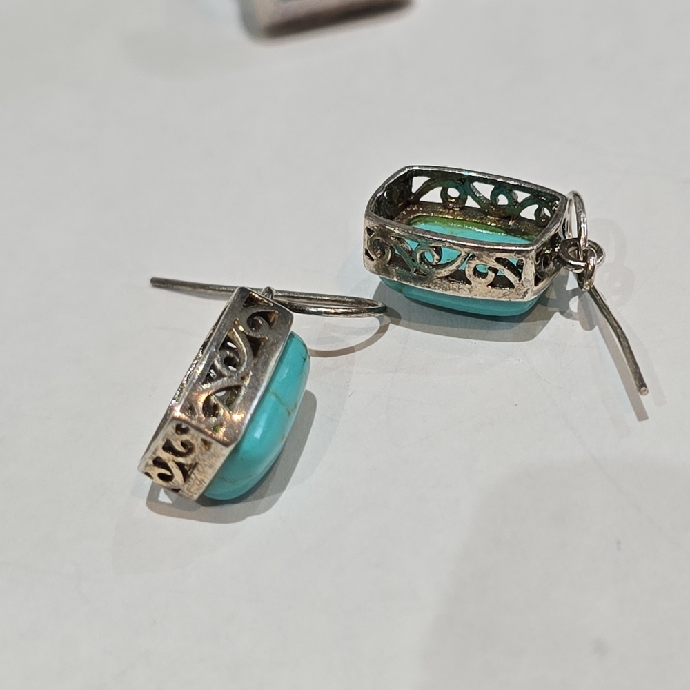 Set of  Mexican 925 Sterling silver Turquoise ring & Earrings - Picture 5 of 10